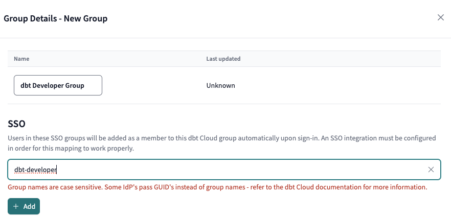 Configuring a SSO group mapping within a group Configuring a SSO group mapping within a group