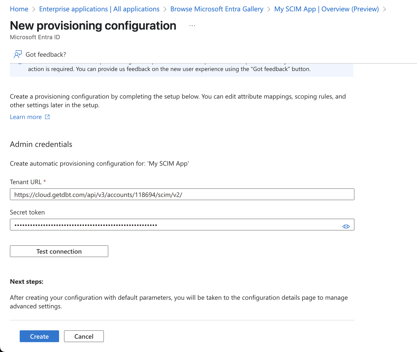 Configure the app and test the connection.