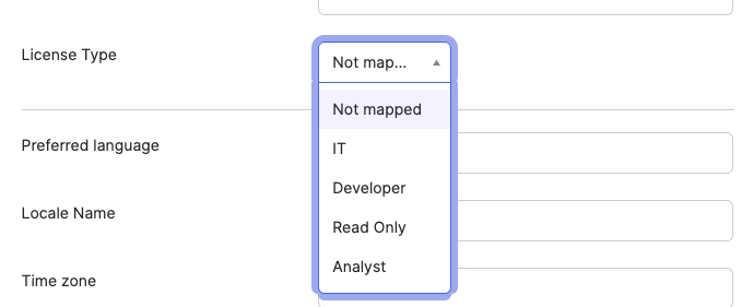 Set the license type for the user in their Okta profile. Set the license type for the user in their Okta profile.