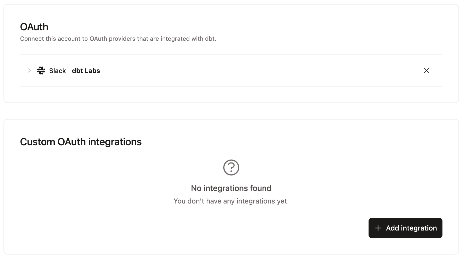 Example of the OAuth integration page