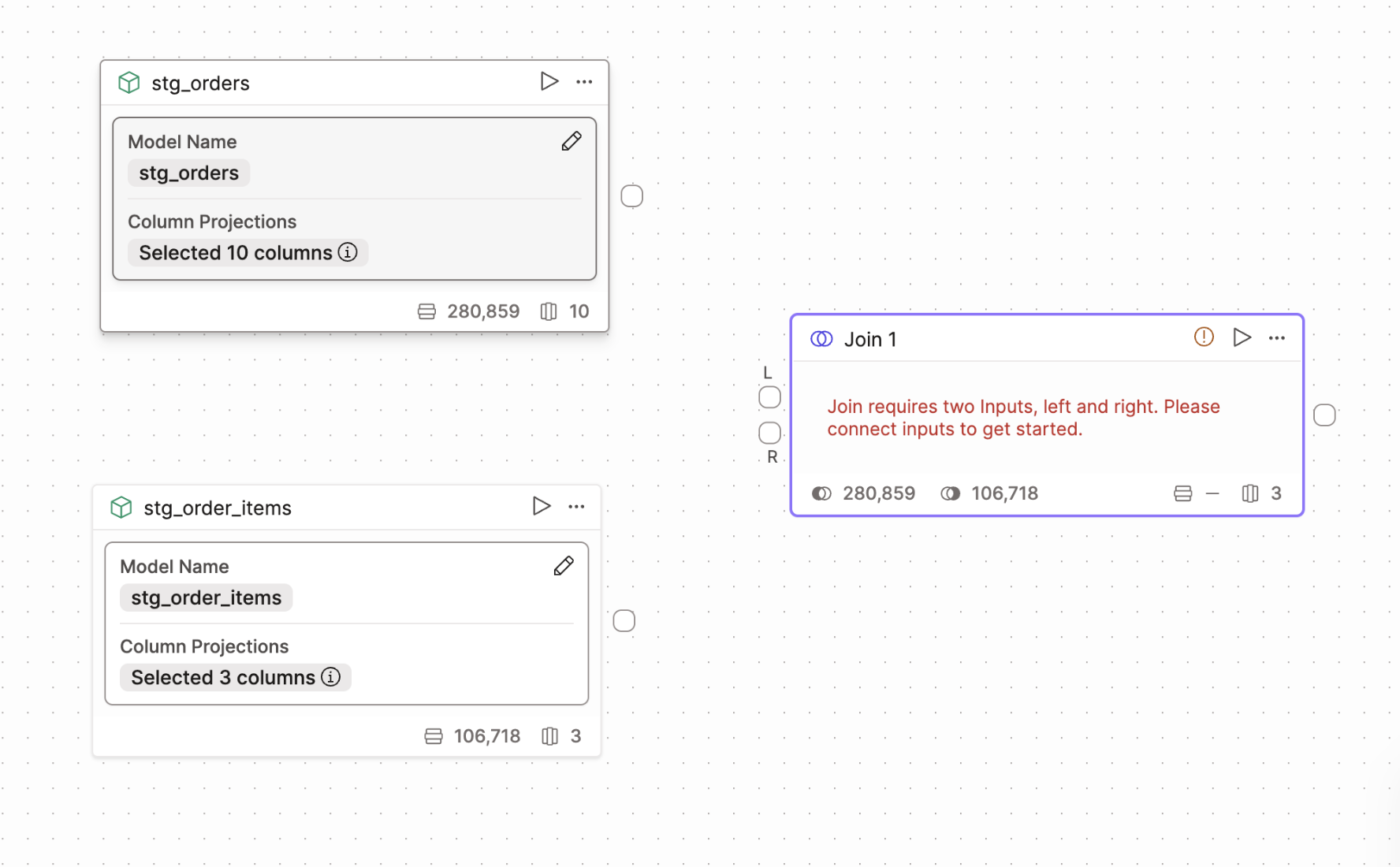 A join that has not been connected to the models