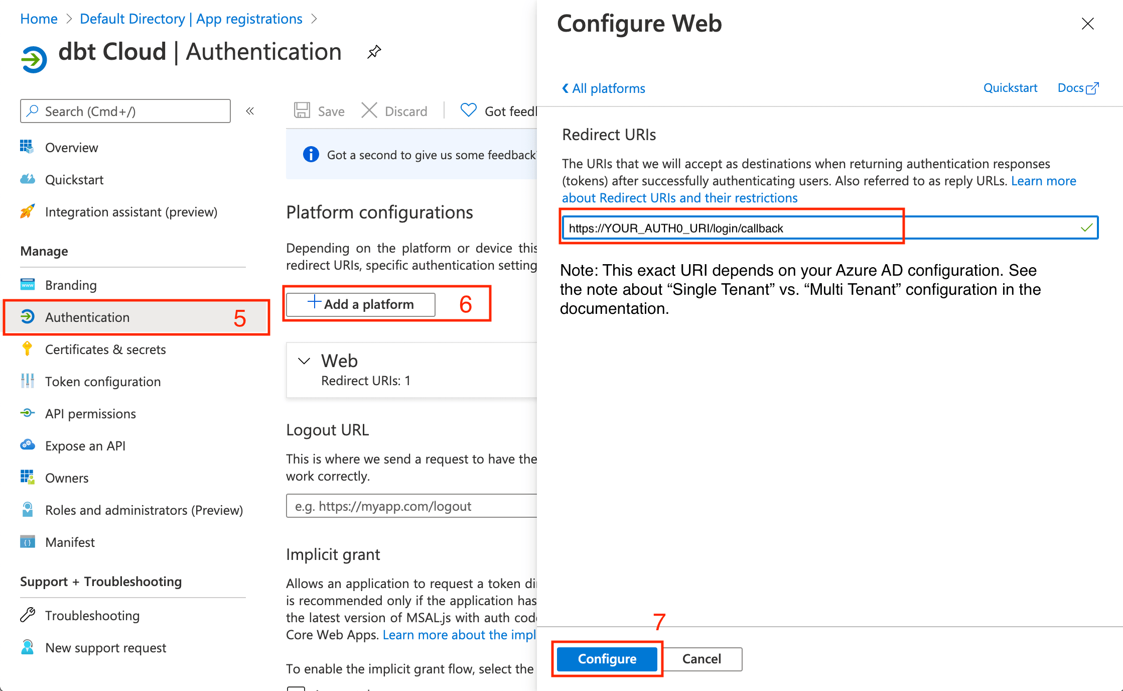 Configuring a Redirect URI