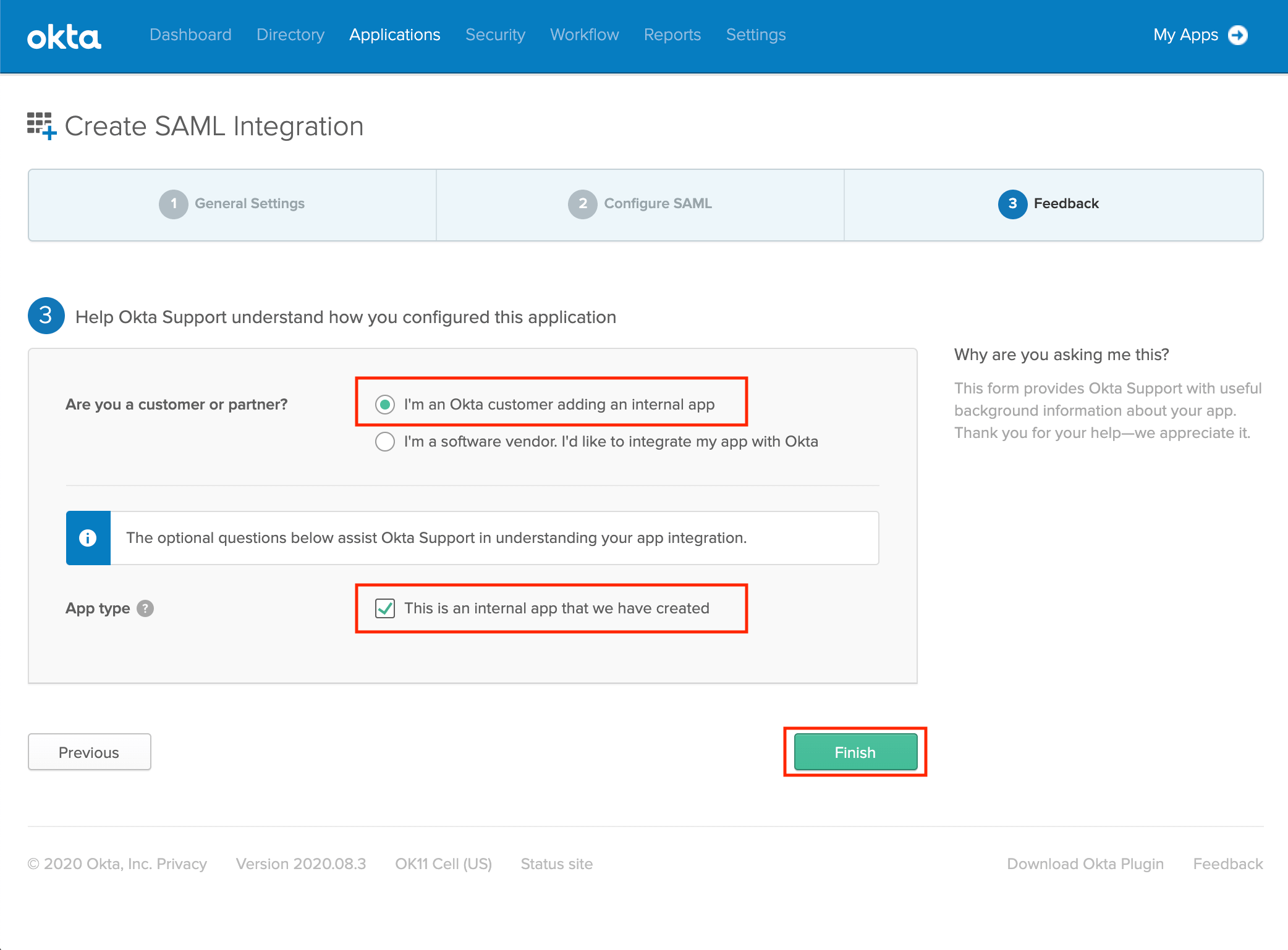 Finishing setup in Okta