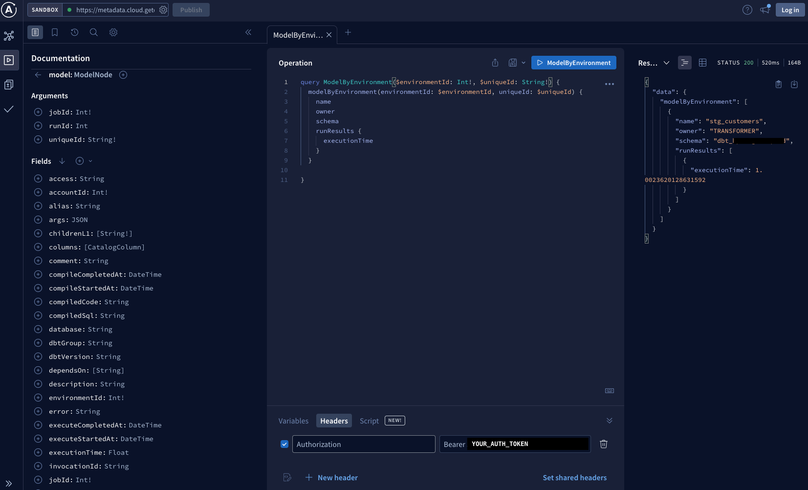 Enter the header key and Bearer auth token values Enter the header key and Bearer auth token values