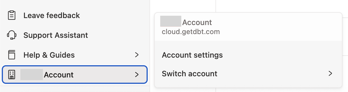 Example of Account settings from the sidebar