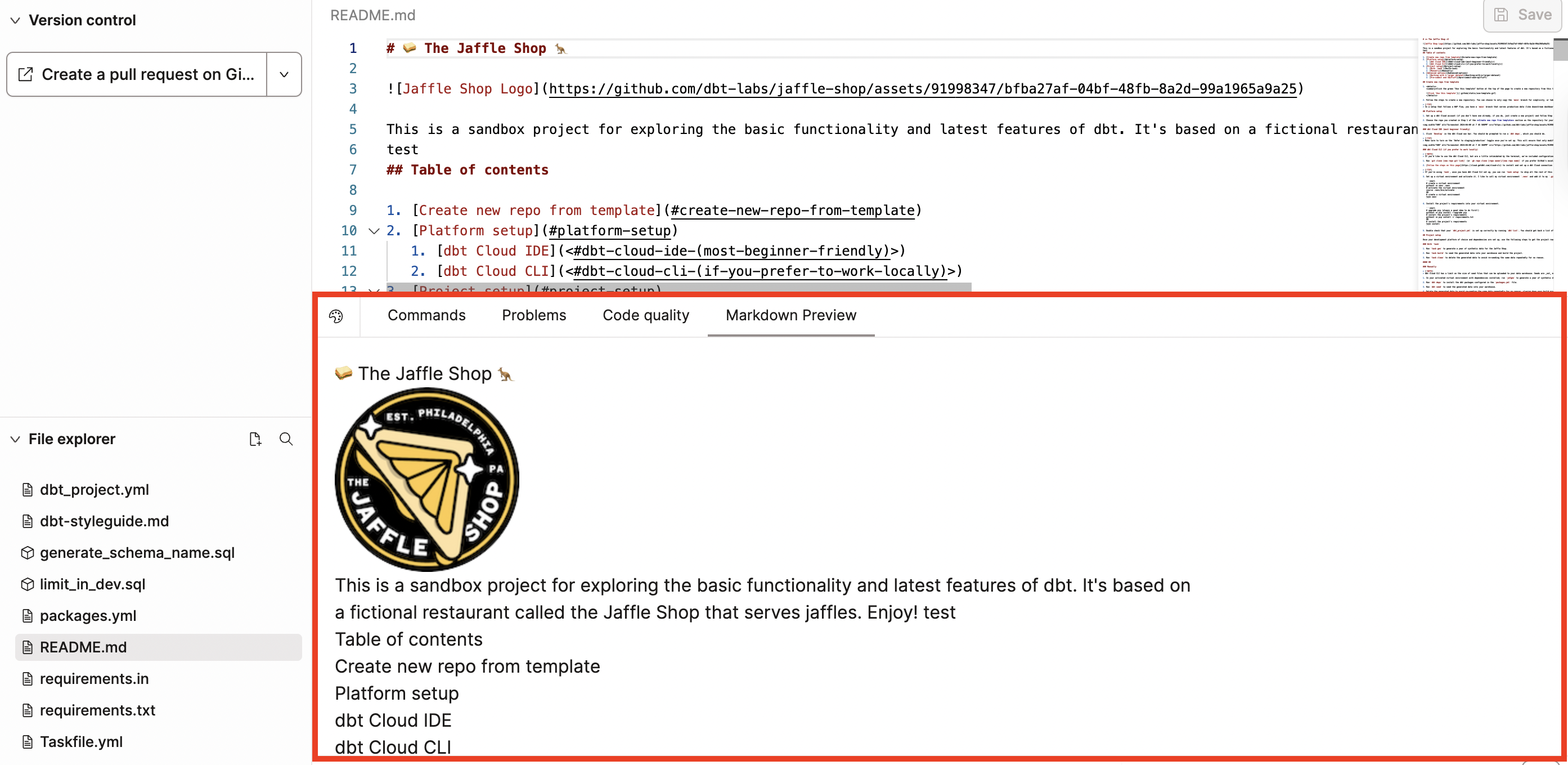 The Markdown Preview console tab renders markdown code below the Editor tab.