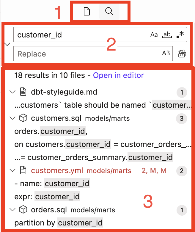 Search files for specific terms and quickly replace them.