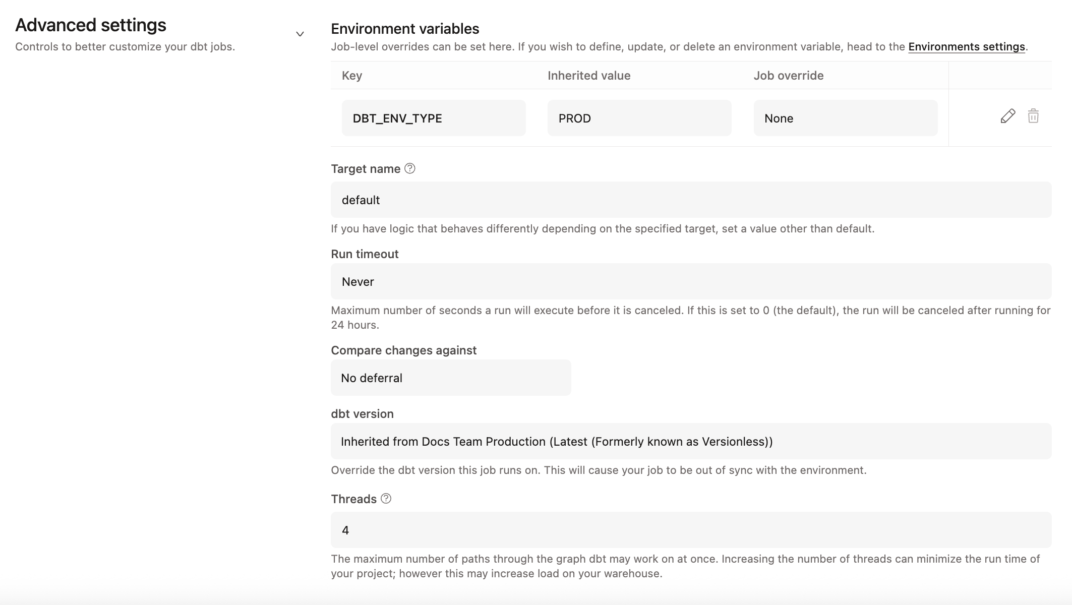 Example of Advanced Settings on the Deploy Job page Example of Advanced Settings on the Deploy Job page