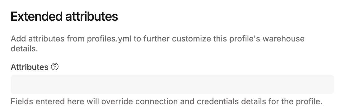 The Extended attributes field on a connection profile. The Extended attributes field on a connection profile.