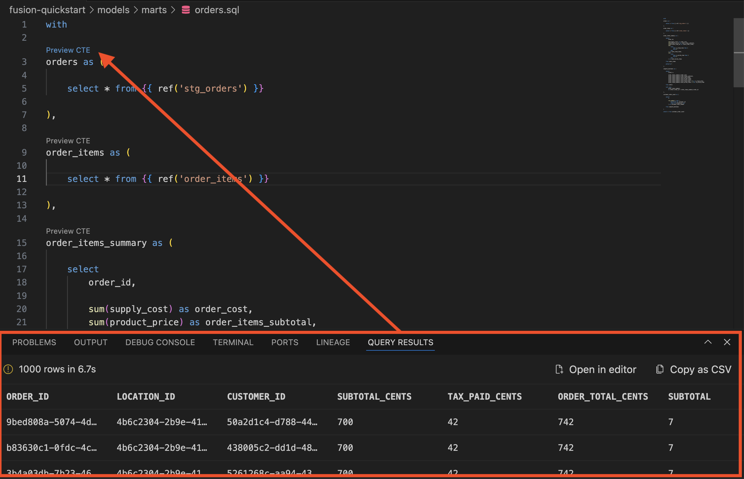 Preview CTE query results. Preview CTE query results.