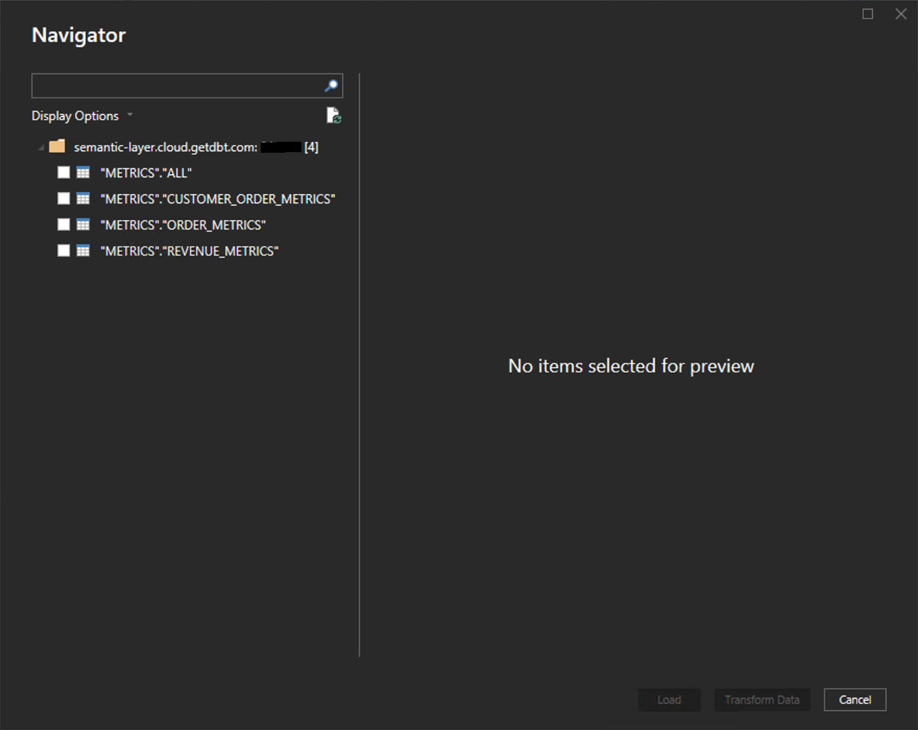 Select tables in the side panel Select tables in the side panel