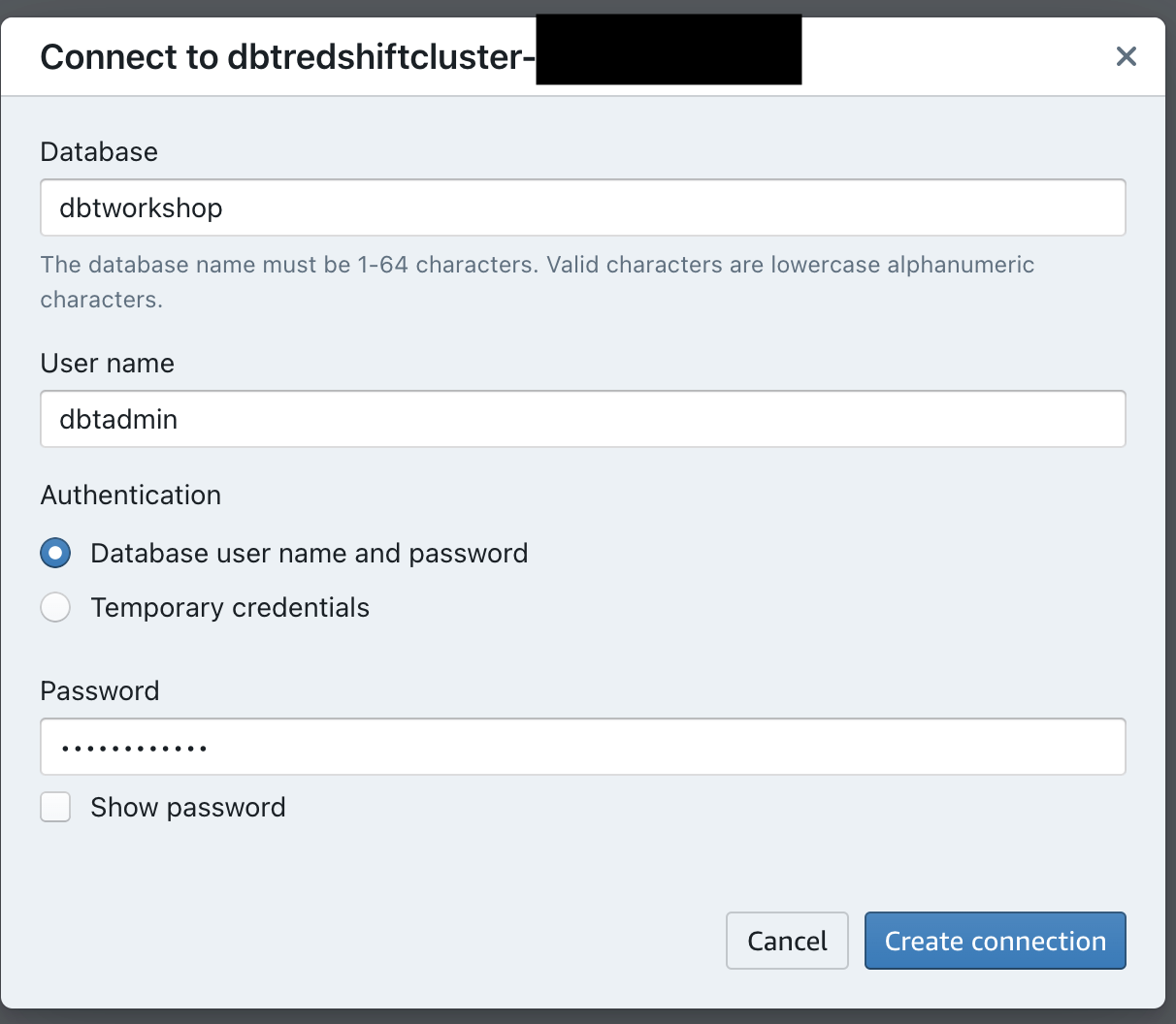 Connect to Redshift Cluster Connect to Redshift Cluster