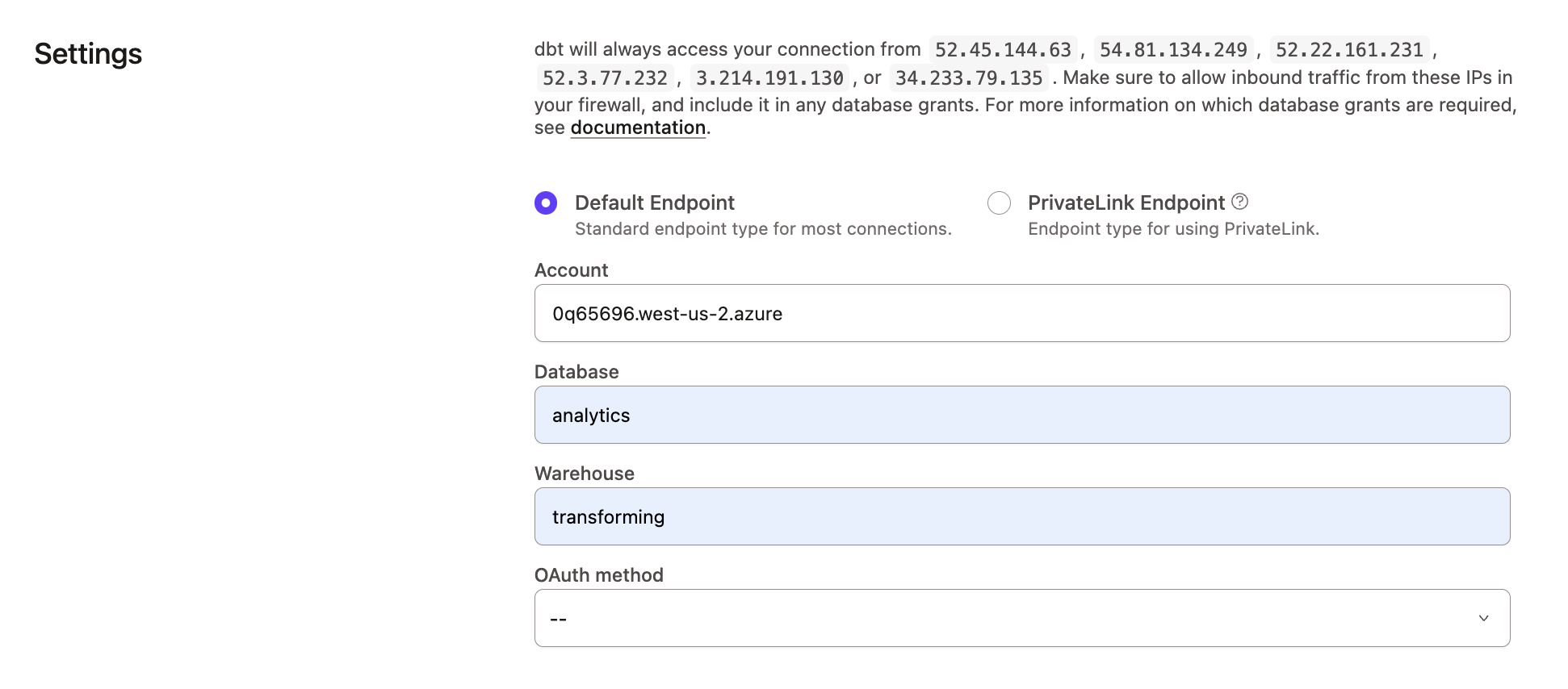 dbt - Snowflake Account Settings dbt - Snowflake Account Settings